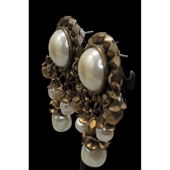 Baer SF Post Earrings With Faux Pearls & Dangling Beads Statement Vintage - Picture 9 of 15